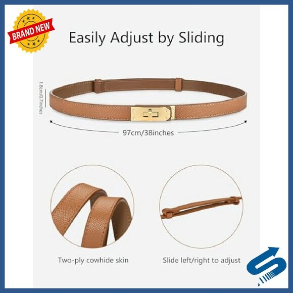 Skinny Leather Belt with Adjustable Silver Turn-Lock Buckle for Dresses Jeans main image 4
